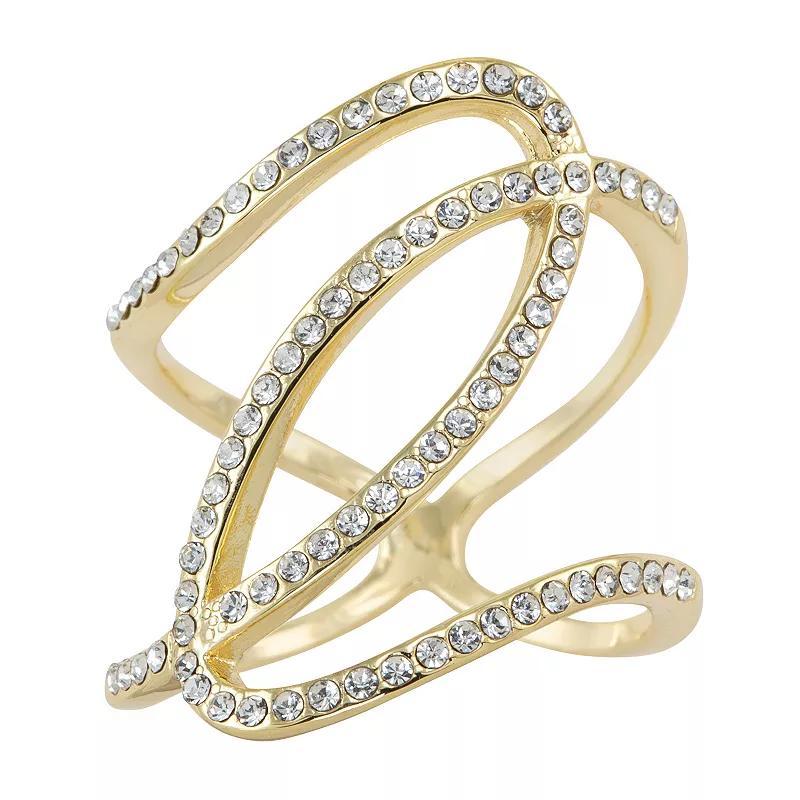 City Luxe Gold Tone Crystal Irregular Openwork Ring, Womens Gold Tone Clear Product Image