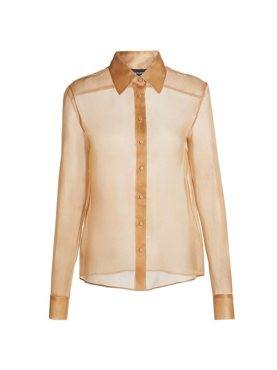 Womens Diamant-Embellished Semi-Sheer Silk Long-Sleeve Shirt Product Image