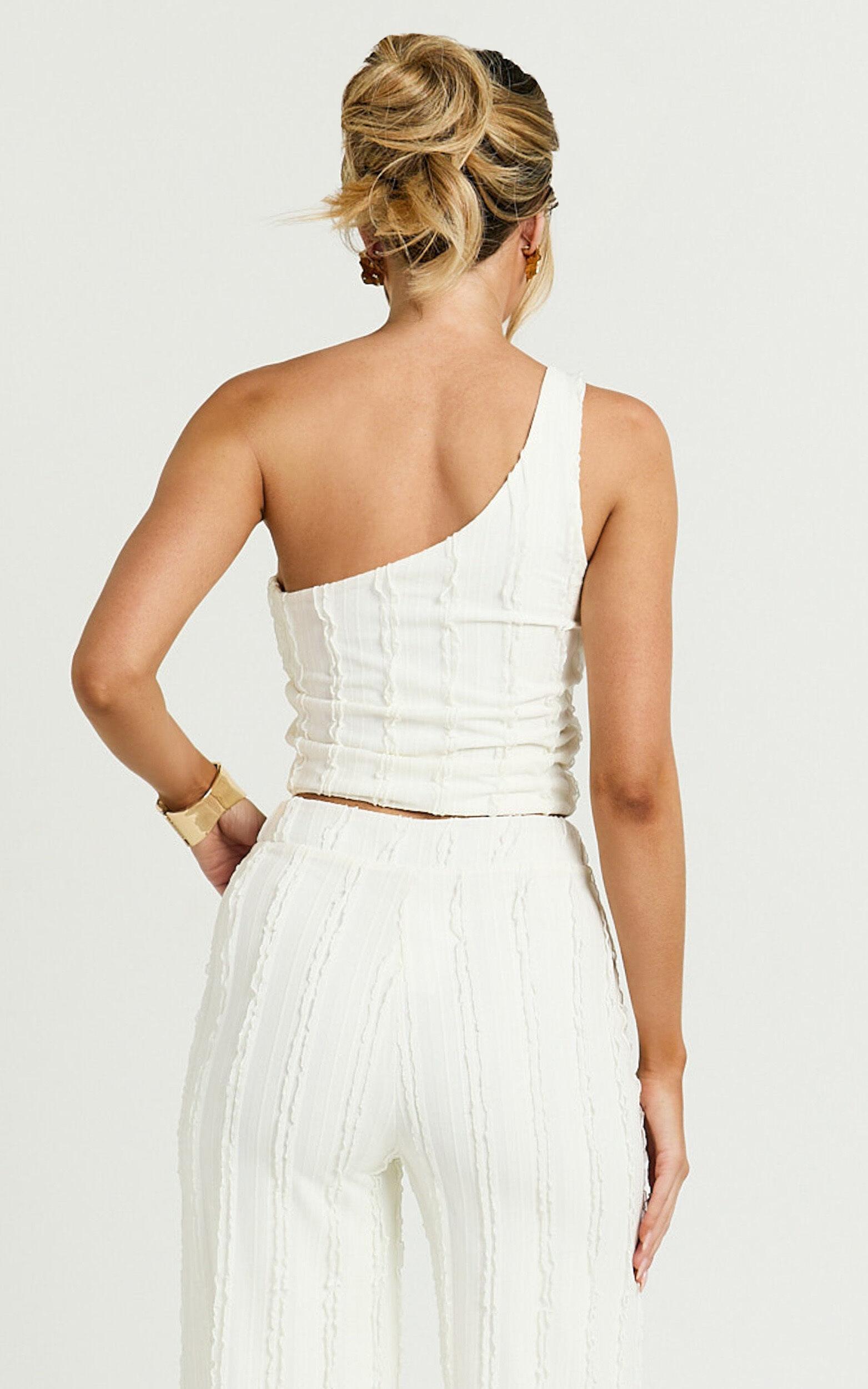 Almarie Top - One Shoulder Textured Crop Top in Off White Product Image