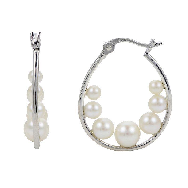 PearLustre by Imperial Sterling Silver Graduated Freshwater Cultured Pearl 3/4 Hoop Earrings, Womens Product Image