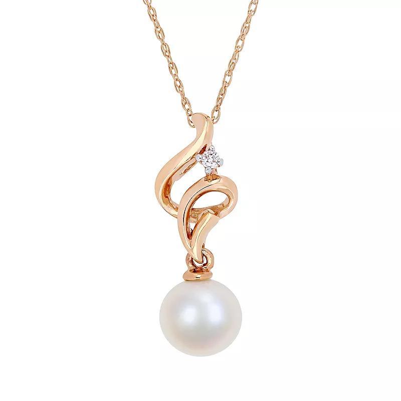 Stella Grace 10k Rose Gold Freshwater Cultured Pearl and Diamond Accent Swirl Drop Pendant, Womens 10k Pink Product Image