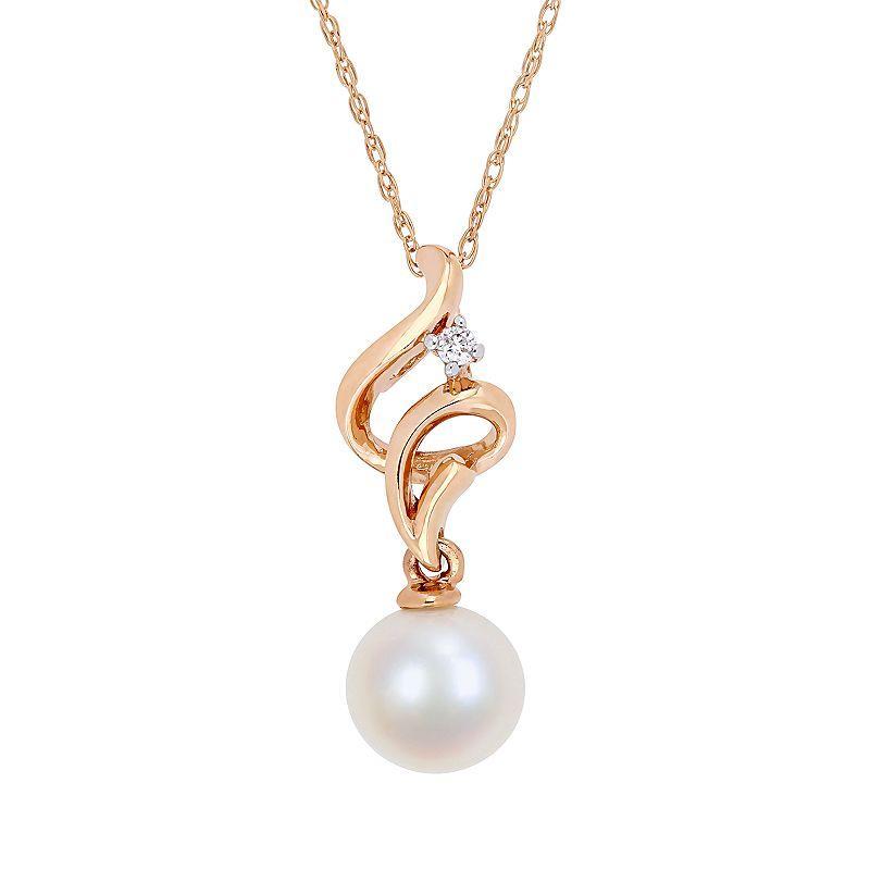 Stella Grace 10k Rose Gold Freshwater Cultured Pearl and Diamond Accent Swirl Drop Pendant, Womens 10k Pink Product Image