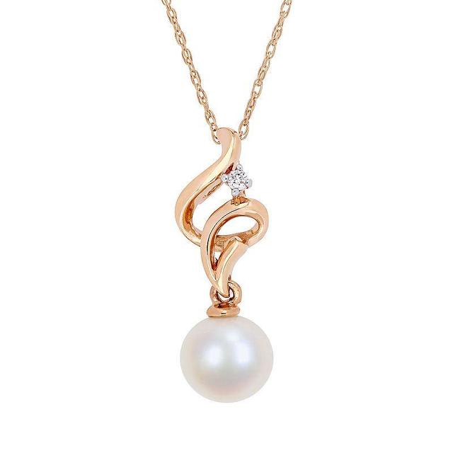 Stella Grace 10k Rose Gold Freshwater Cultured Pearl and Diamond Accent Swirl Drop Pendant, Womens White Product Image