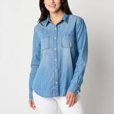 a.n.a Womens Long Sleeve Regular Fit Button-Down Shirt Product Image