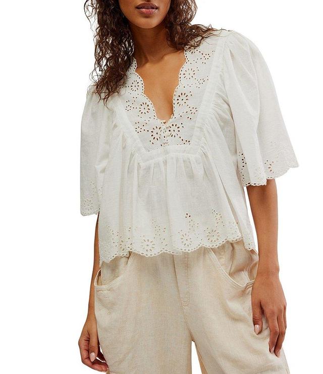 Free People Costa Eyelet Embroidered V Neck Short Sleeve Top Product Image