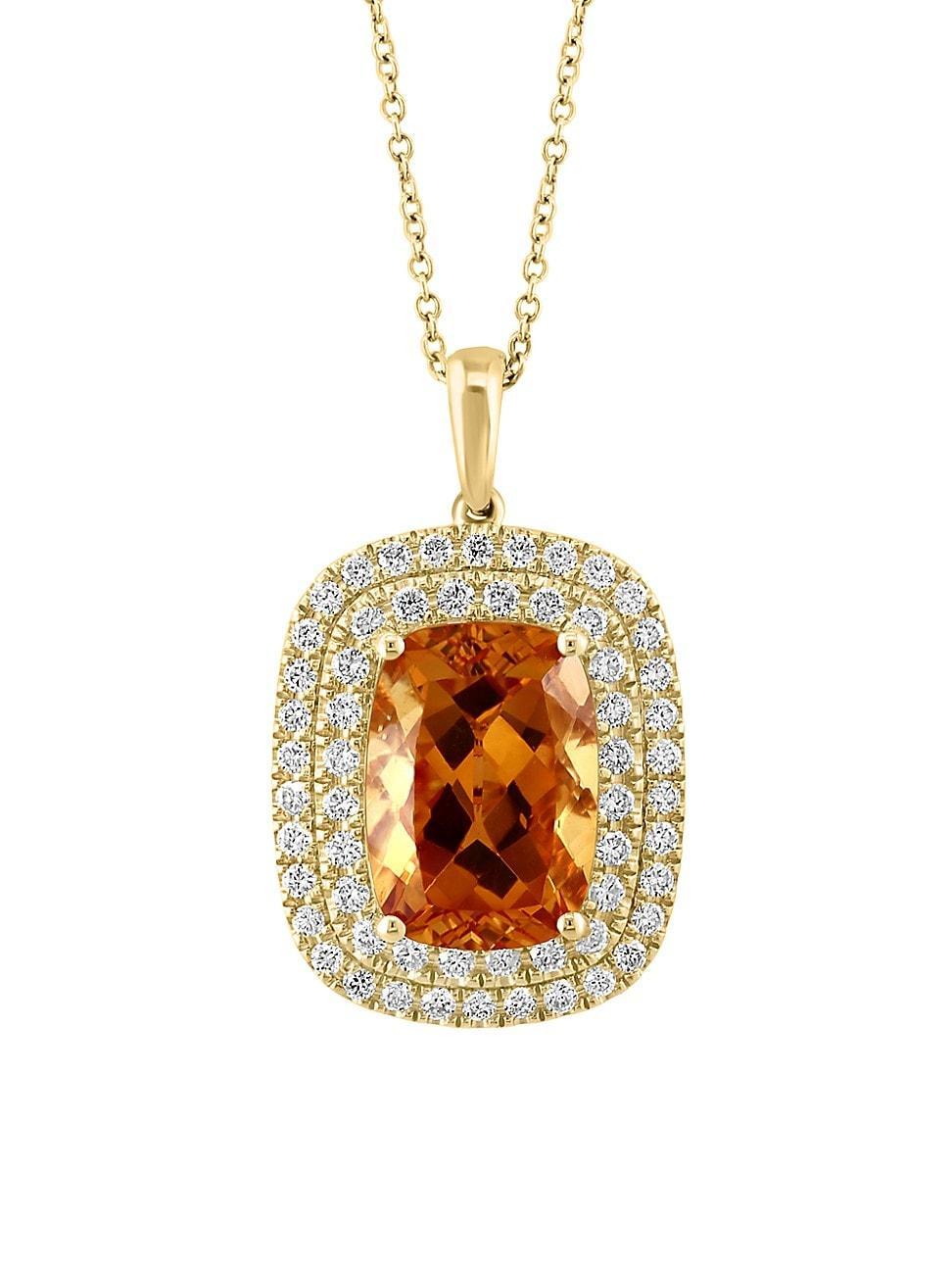 Womens 14K Yellow Gold, Citrine & 0.97 TCW Diamond Halo Pendant Necklace Product Image