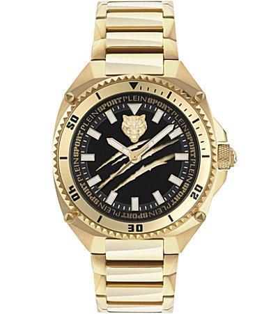 Plein Sport Mens Thunder Force Three Hand Quartz Gold Stainless Steel 47MM - Gold Product Image