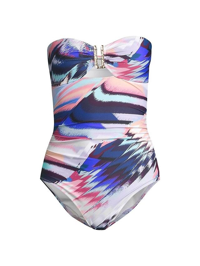 Womens Lisa Ruched Abstract Bandeau One-Piece Swimsuit Product Image