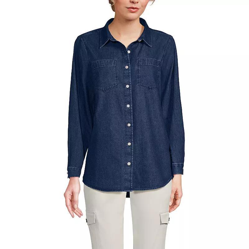 Womens Lands End Denim Long Sleeve Button-Down Shirt Medium Blue Product Image