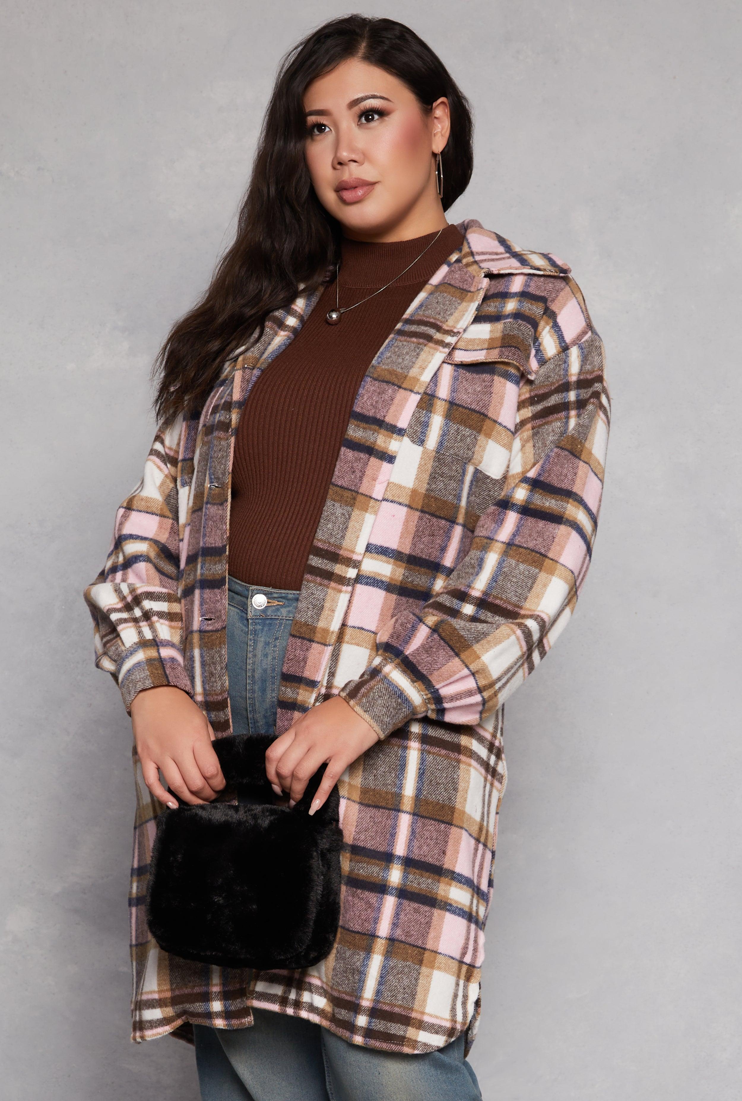 Womens Plus Size Spoon Jeans Plaid Button Front Shacket product image