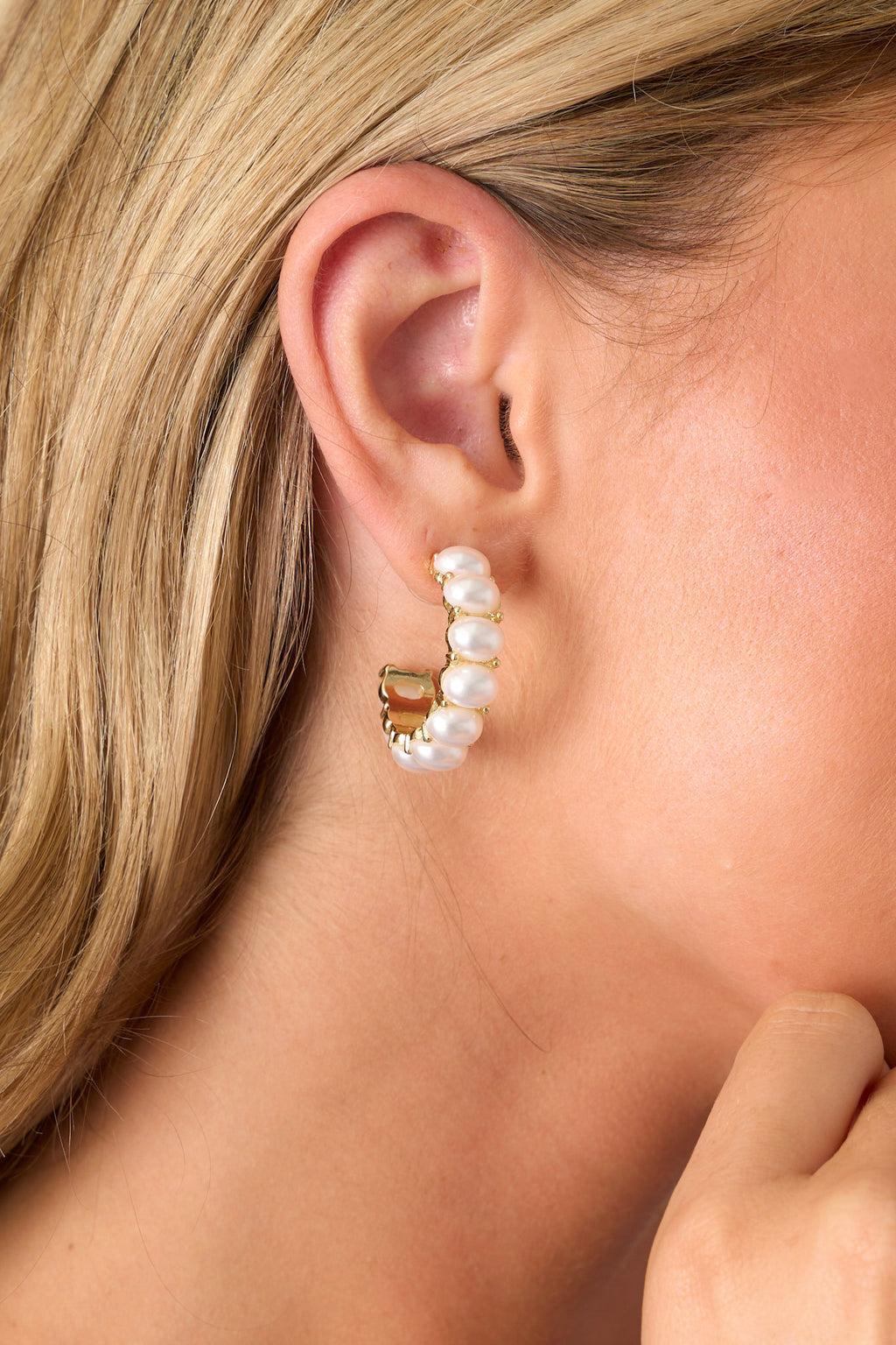 Never As It Seems Gold & Pearl Hoop Earrings Product Image