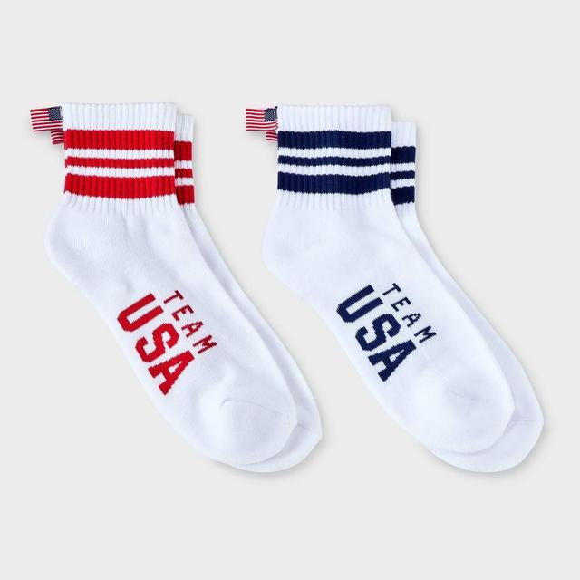 Womens Striped 2pk Team USA Cushioned Ankle Socks - White 4-10 Product Image