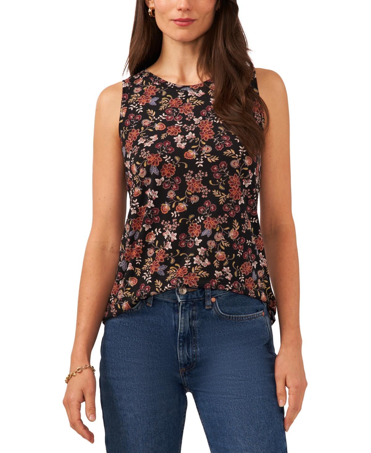 Vince Camuto Womens Floral-Print Keyhole Sleeveless Top Product Image