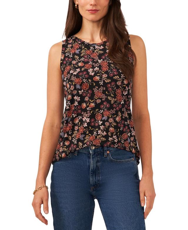 Vince Camuto Womens Floral-Print Keyhole Sleeveless Top Product Image