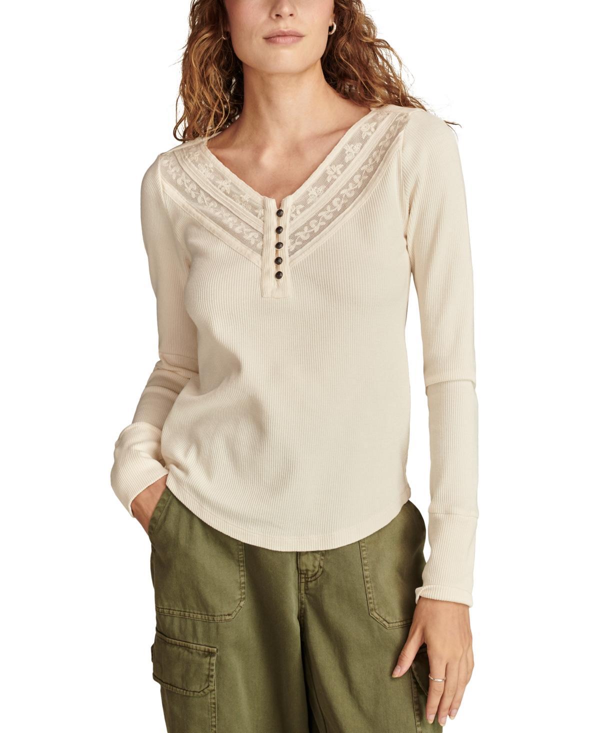 Lucky Brand Womens Embroidered Mesh Henley Top product image