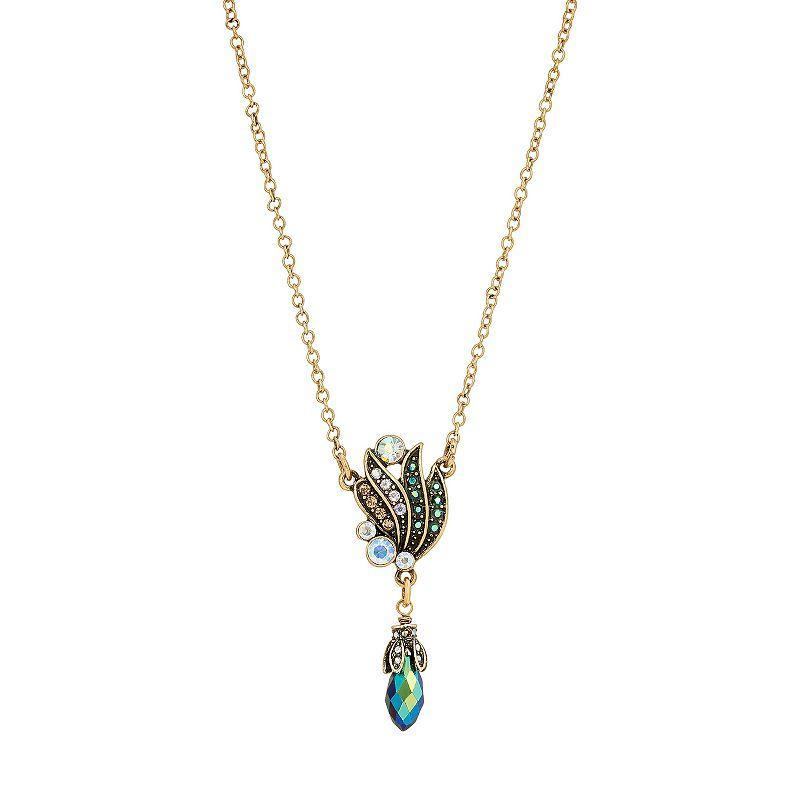 1928 Antiqued Gold Tone Simulated Crystal Petal Pendant Necklace, Womens, Multi Product Image