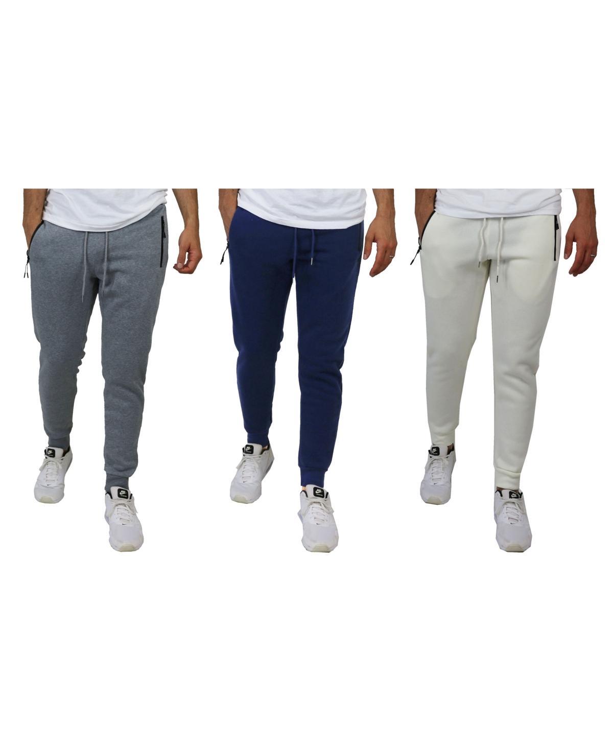 Galaxy By Harvic Mens Pro Star Slim Fit Fleece Lined Jogger Sweatpants, Pack of 3 - Heather Grey/Navy Product Image