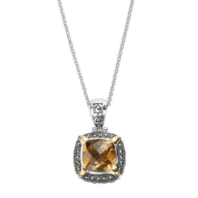 Lavish by TJM Sterling Silver Yellow Quartz & Marcasite Halo Pendant, Womens Multicolor Product Image