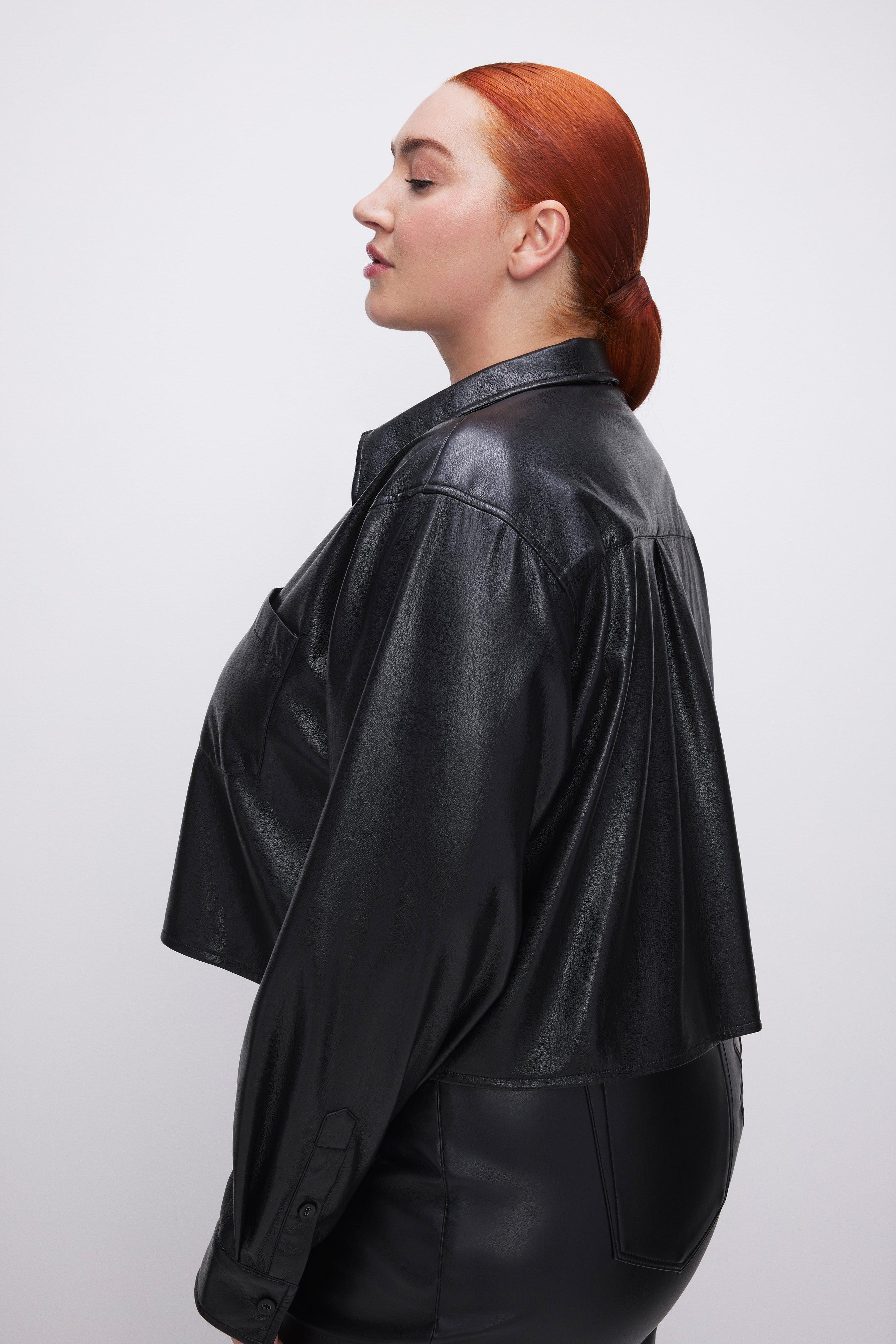 FAUX LEATHER CROPPED SHIRT | BLACK001 Product Image