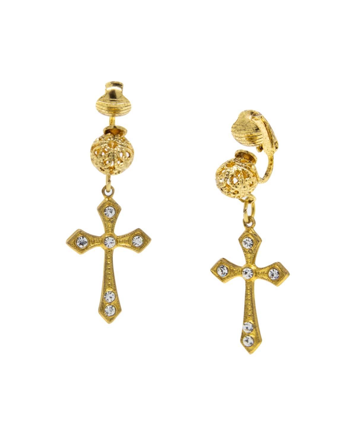 Symbols of Faith 14K Gold Dipped Crystal Cross Clip Earrings, Womens Product Image