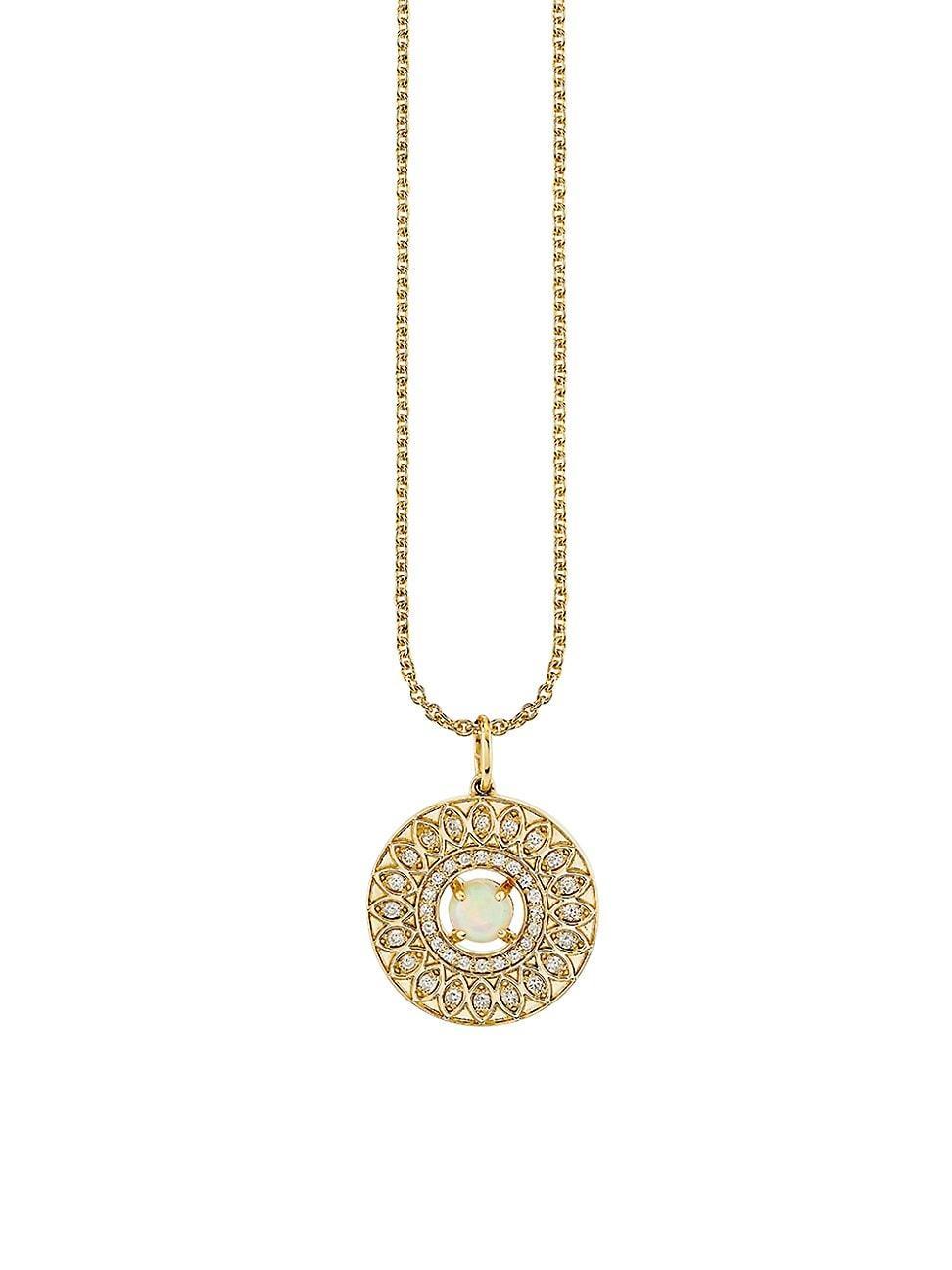 Womens Under The Sea 14K Yellow Gold, Opal & 0.16 TCW Diamond Pendant Necklace Product Image