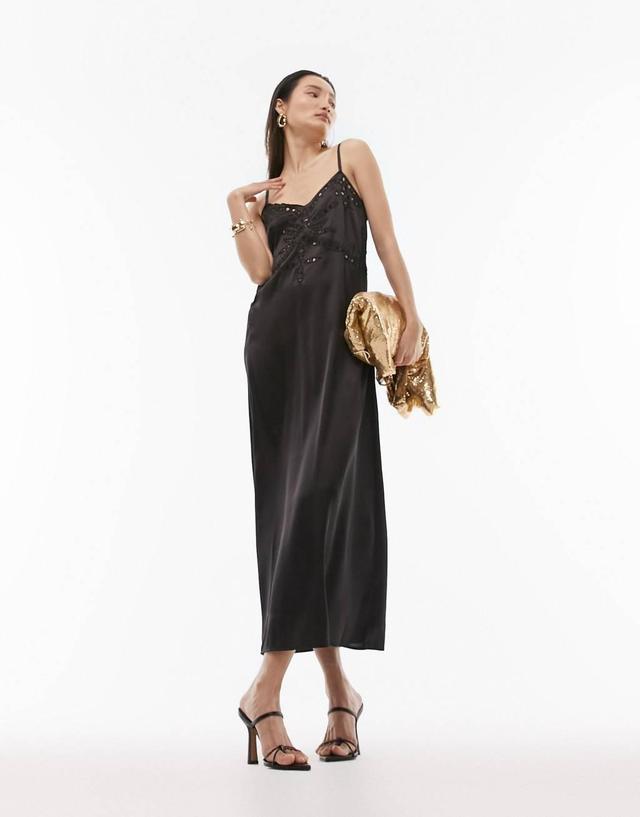 Topshop cami slip dress with cut out detailing in black Product Image