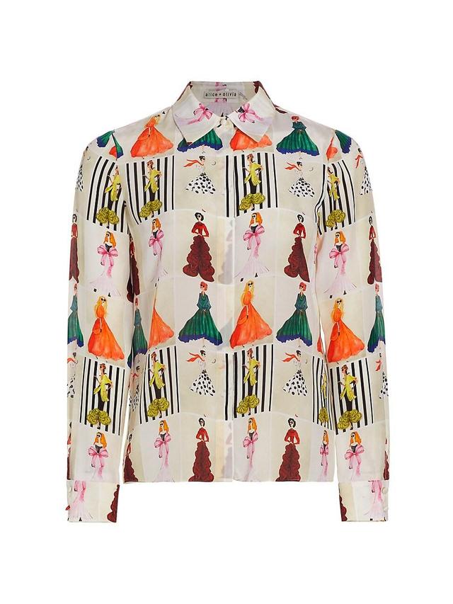 Alice and Olivia Willa Staceface Silk Long Sleeve Shirt Product Image