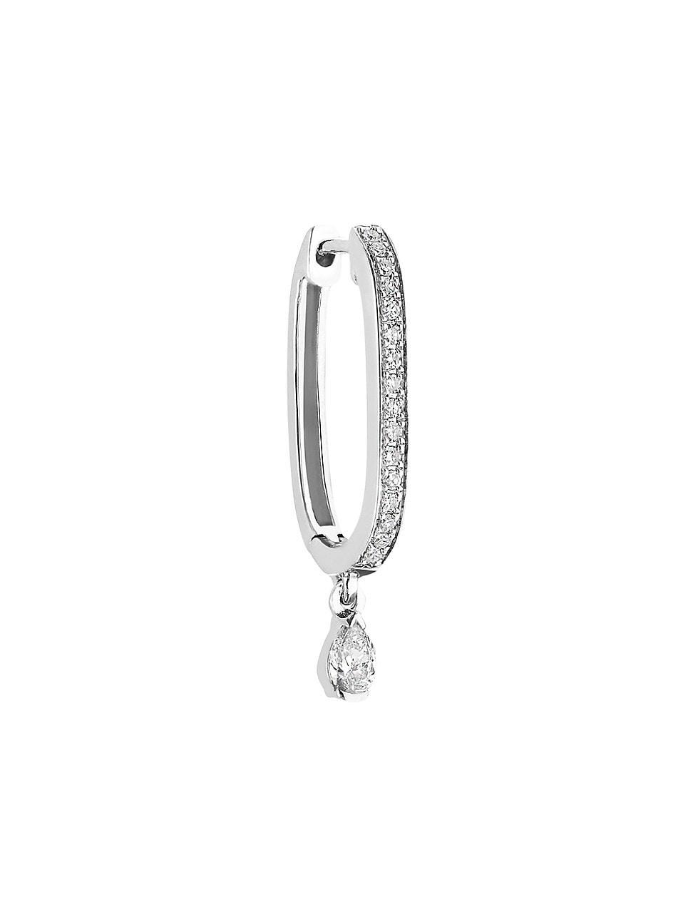 Womens Glam Rock 18K White Gold & Diamond Oval Hoop Earring Product Image