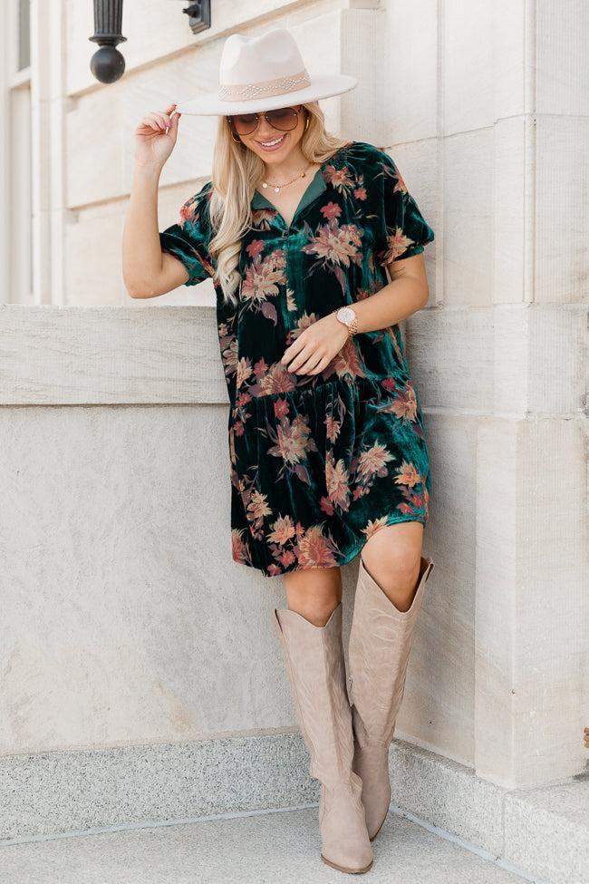 Caution To The Wind Teal Velvet Floral Burnout Babydoll Dress FINAL SALE Product Image