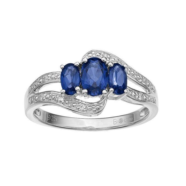 Gemminded Sterling Silver Lab-Created Blue & White Sapphire 3-Stone Bypass Ring, Womens Product Image