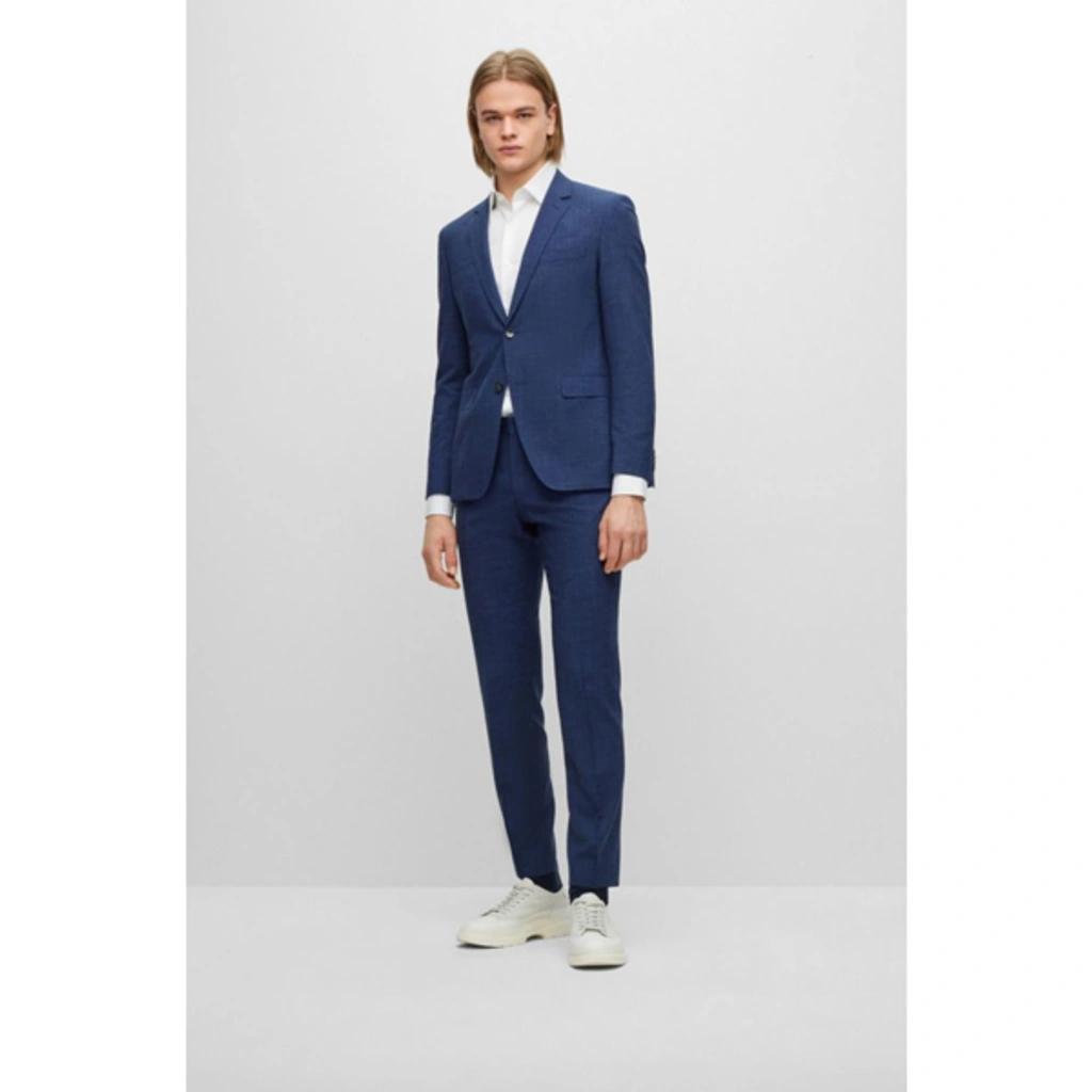 HUGO BOSS Extra-slim-fit Suit In Patterned Wool And Linen In Blue Product Image