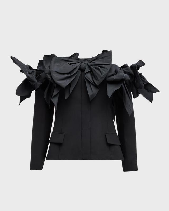 Faille Bow Off-The-Shoulder Tailored Jacket Product Image