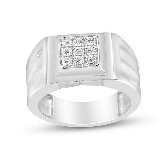 Men's 1/20 CT. T.w. Multi-Diamond Square-Top Ring in Sterling Silver Product Image