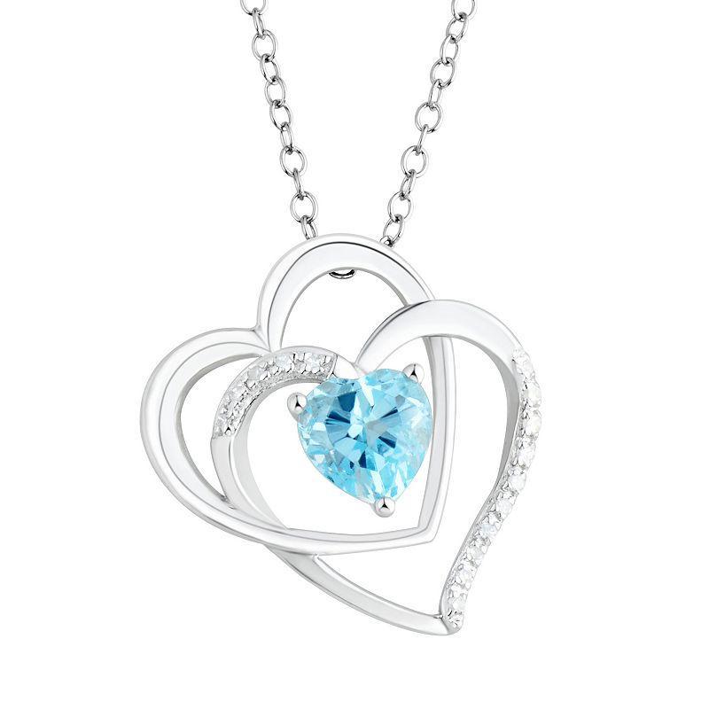 Sterling Silver Blue Topaz & Diamond Accent Double Heart Pendant Necklace, Womens Product Image