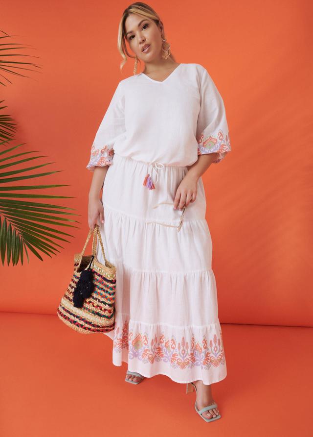 Printed Linen Blend Maxi Skirt Product Image