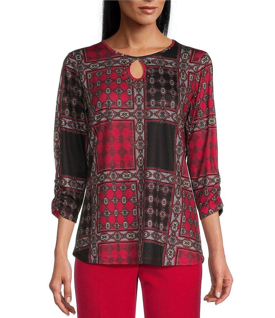 Allison Daley Royal Medallion Patch 3-4 Sleeve Keyhole Neck Knit Top Product Image