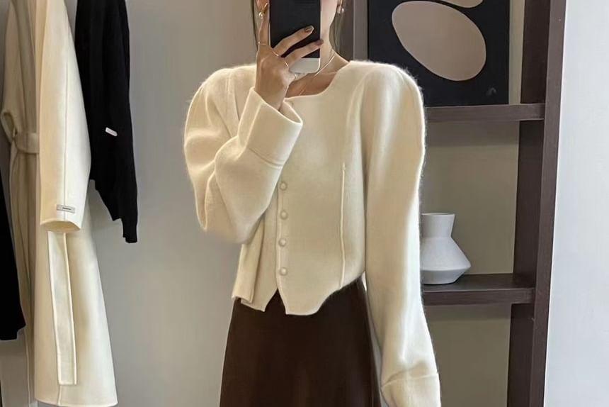 High Waist Plain Maxi A-Line Knit Skirt Product Image