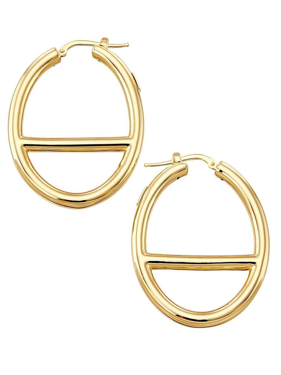 Womens 14K Yellow Gold Medium Oval Mariner-Link Hoop Earrings Product Image