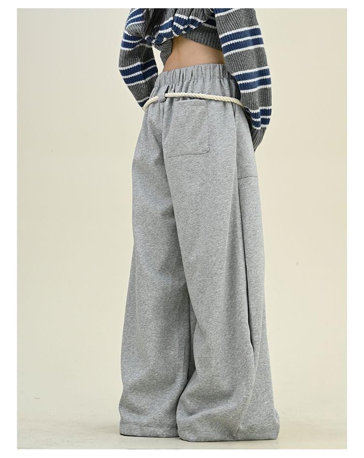 Drawstring Waist Lettering Wide Leg Sweatpants Product Image