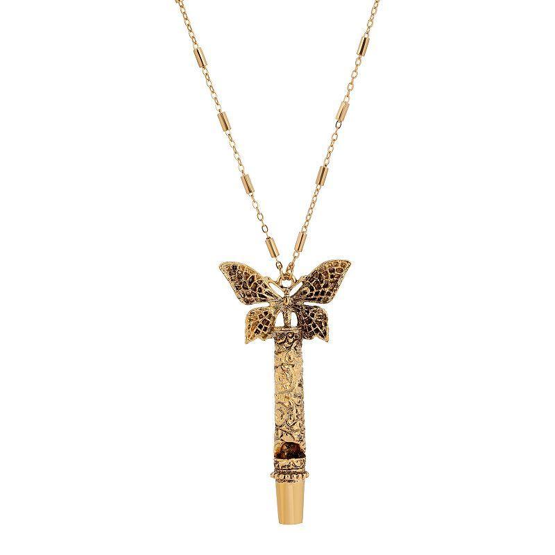 1928 Gold Tone Whistle Butterfly Pendant Necklace, Womens Product Image