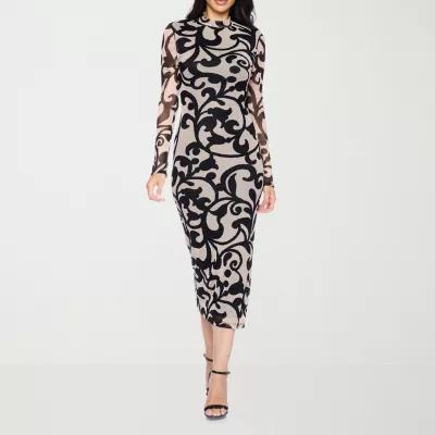 Premier Amour Womens Long Sleeve Floral Midi Sheath Dress Product Image