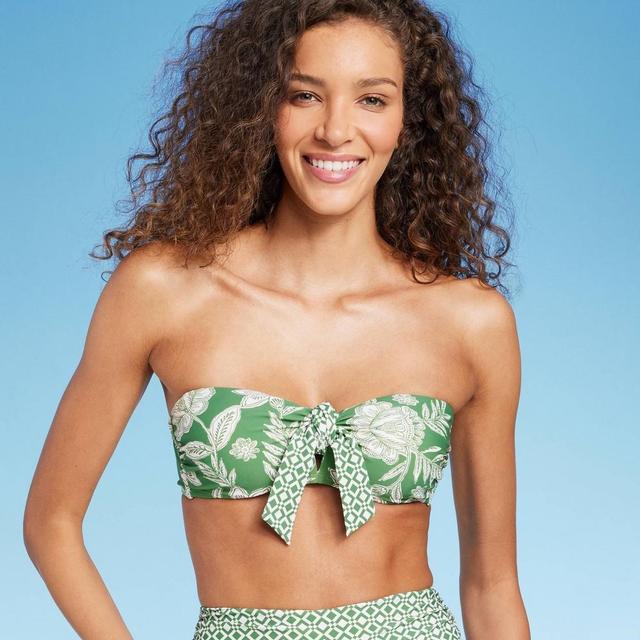 Womens Hidden Bandeau Underwire Bikini Top - Shade & Shore Green Floral Print Product Image