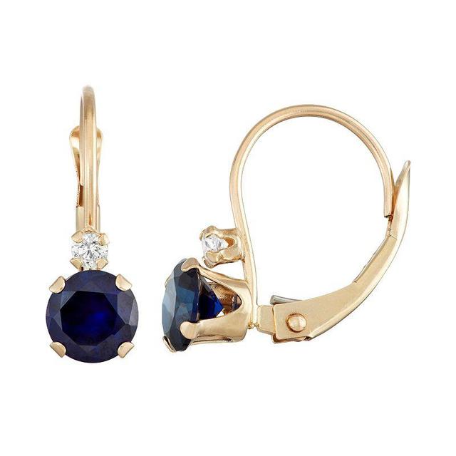 Designs by Gioelli 10k Gold Round-Cut Lab-Created Sapphire & White Zircon Leverback Earrings, Womens, Blue Product Image