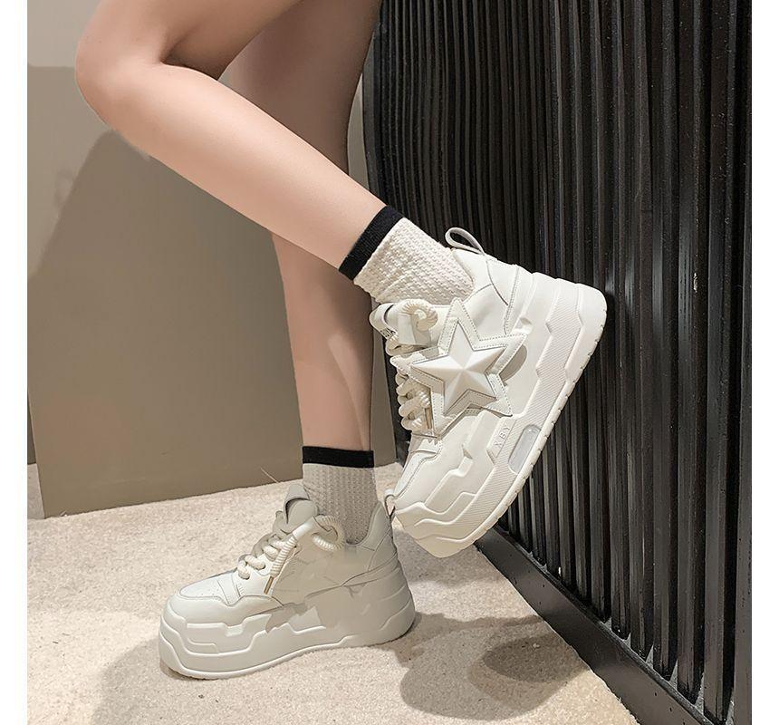 Star Applique Lace-Up Platform Sneakers Product Image