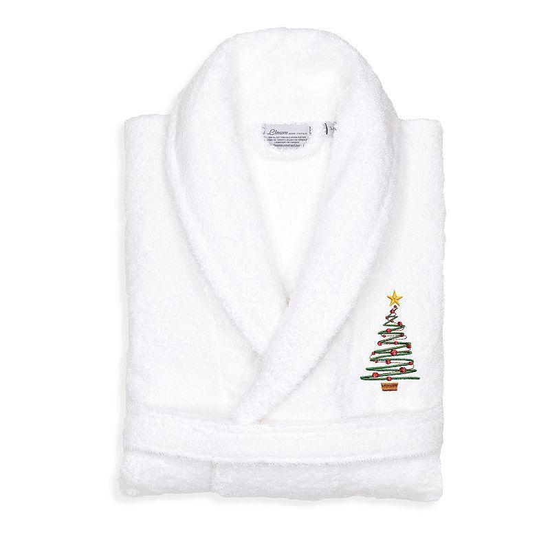 Linum Home Textiles Turkish Cotton Terry Embroidered Christmas Tree Bathrobe, Womens Blue Product Image