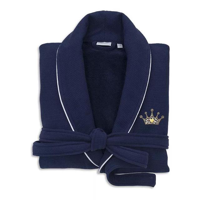 Linum Home Textiles Turkish Cotton Waffle Terry Bathrobe with Satin Piped Trim & Embroidery, Womens Blue Product Image