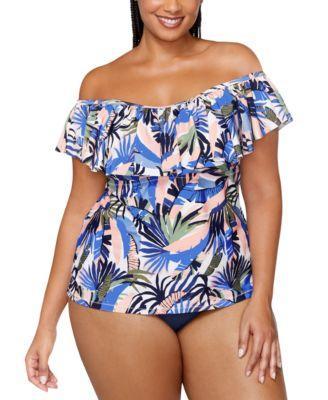 Trendy Plus Size Tortuga Printed Tankini Top & Bottoms Product Image