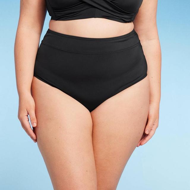 Lands End Womens UPF 50 Full Coverage Tummy Control High Waist Bikini Bottom - Black 3X Product Image