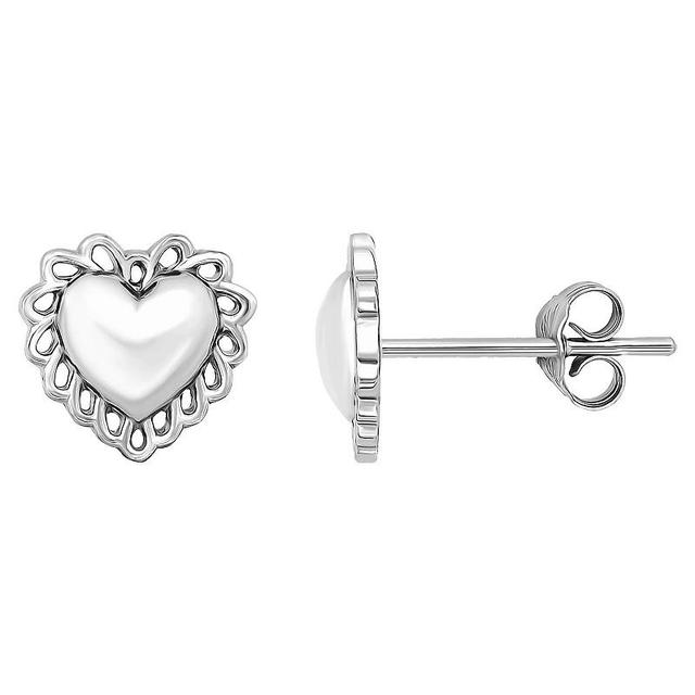 Aleure Precioso Heart with Scalloped Border Posted Stud Earrings, Womens, Sterling Product Image