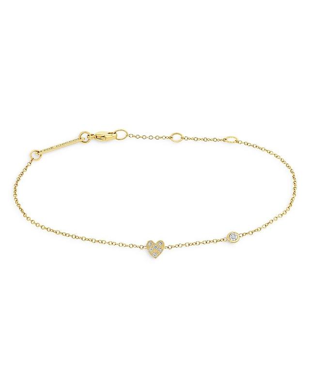 Zoe Chicco 14k Yellow Gold Itty Bitty Pave Heart with Floating Diamond Bracelet Product Image